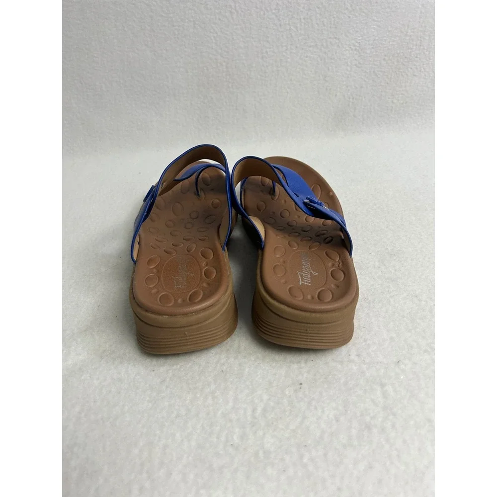 Boho Comfort Fudynmale Womens 39 Blue Toe Loop Strappy Wedge Slide Sandals